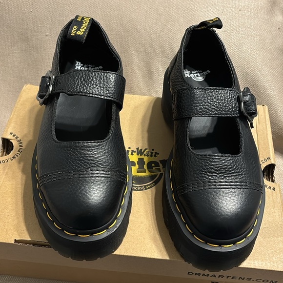 Dr Martens Addina Flower Buckle Leather Platform Shoes - Picture 2 of 14